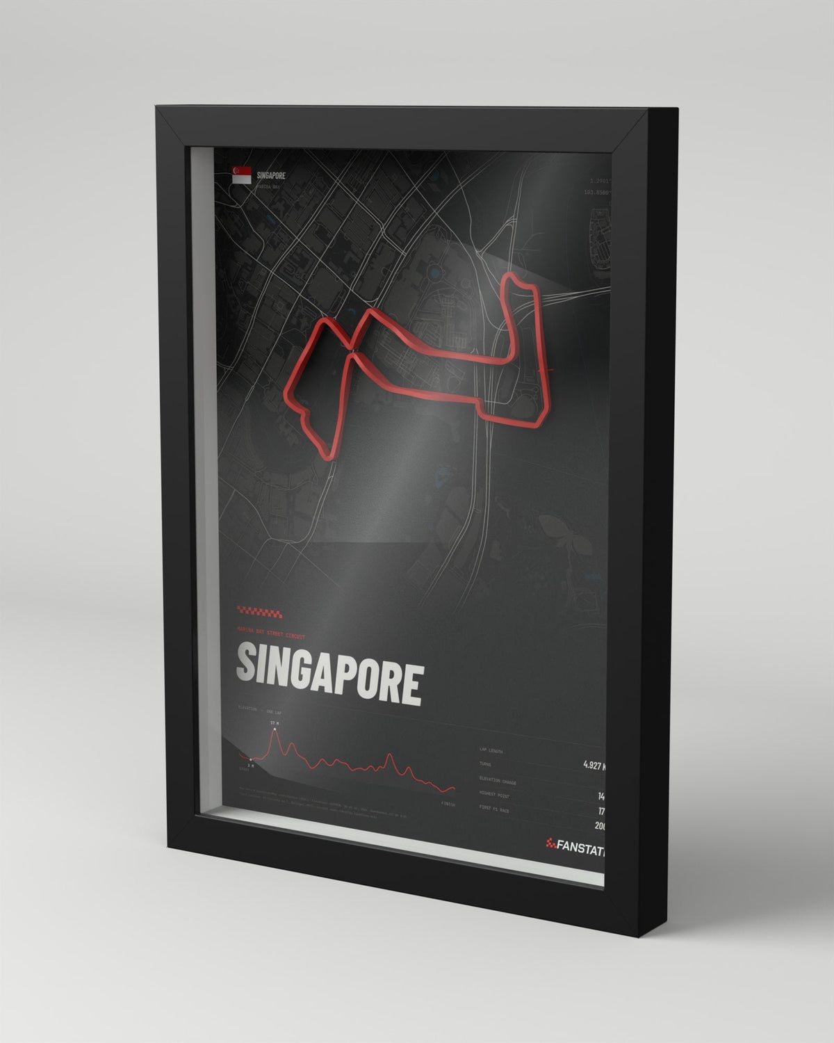 Marina Bay 3D circuit frame, black frame, three-quarter view