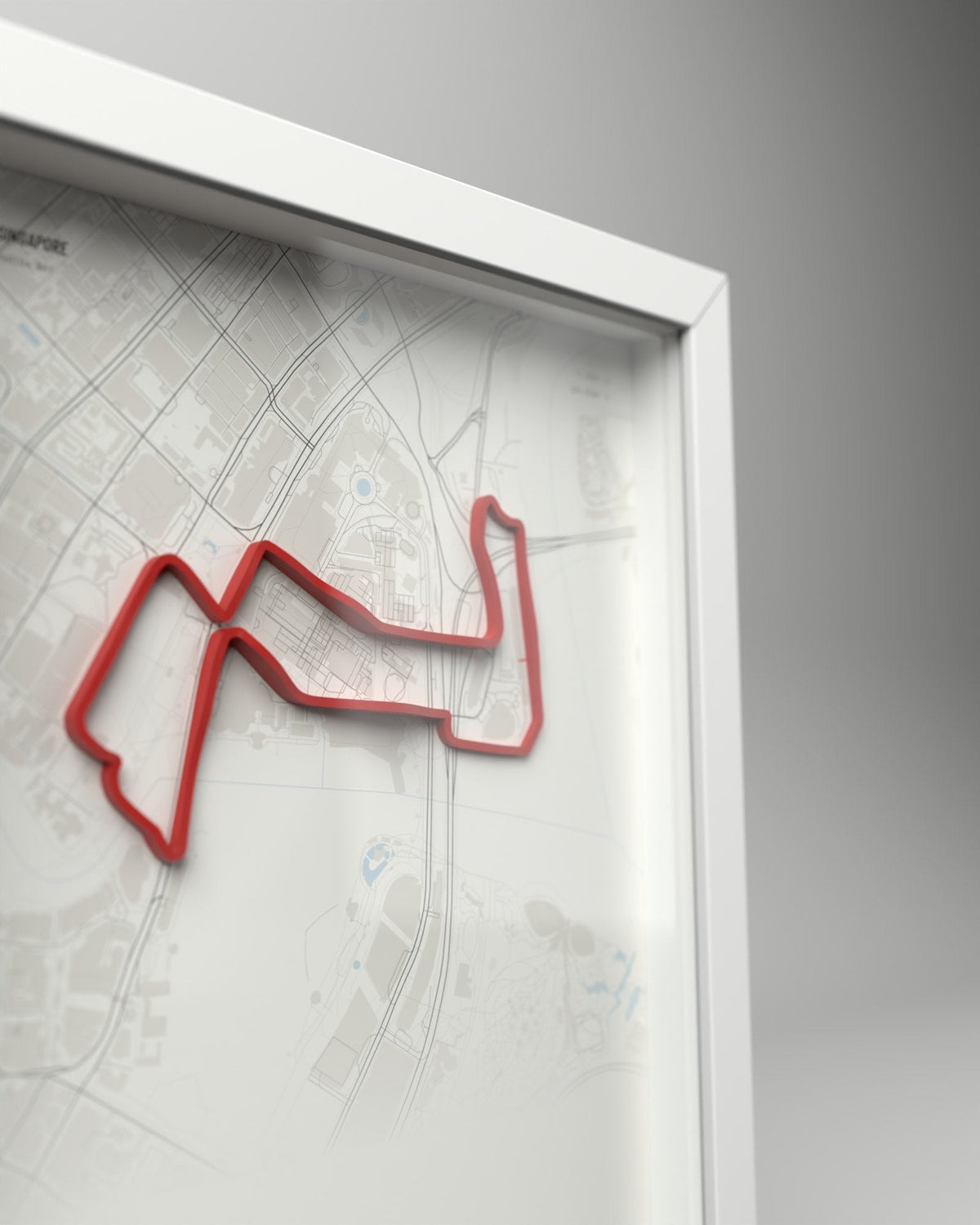 Marina Bay 3D circuit frame, white frame, close-up of the raised track
