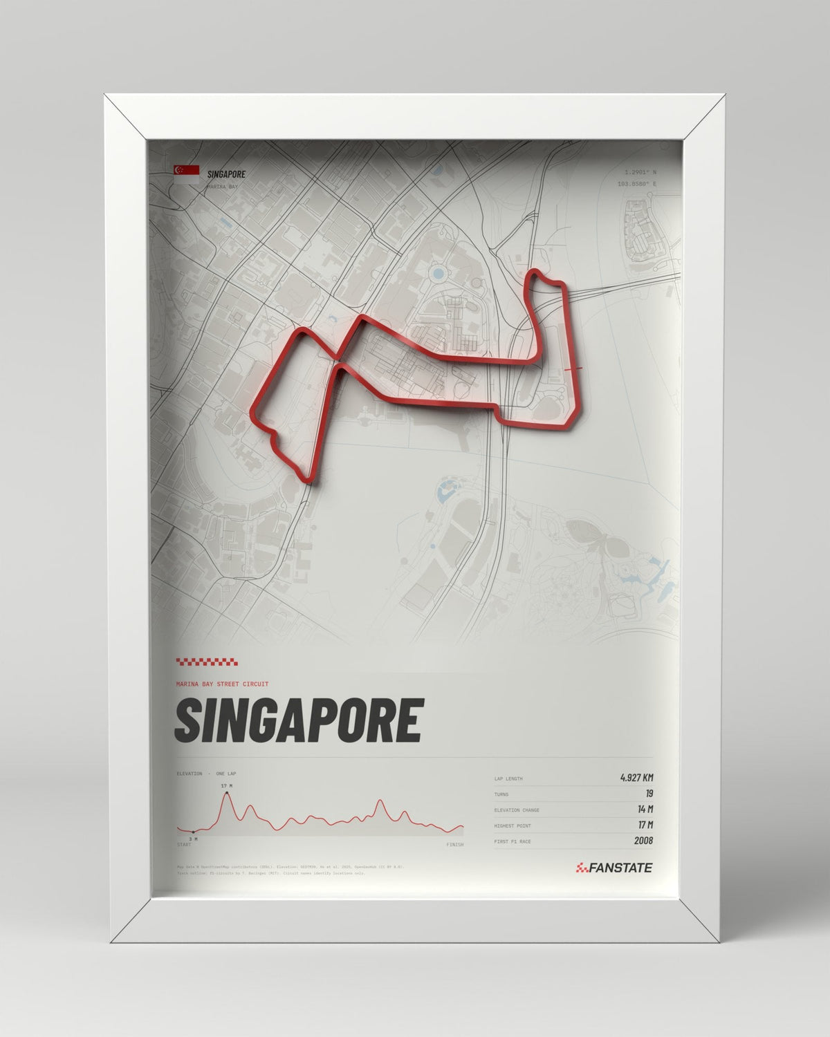 Marina Bay 3D circuit frame, white frame, front view
