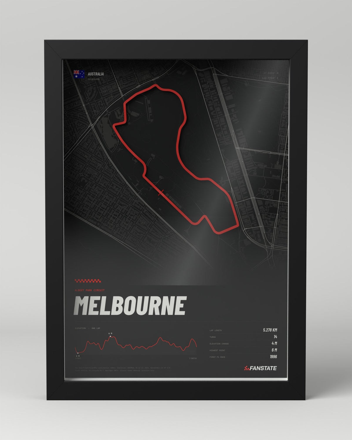 Melbourne 3D circuit frame, black frame, front view