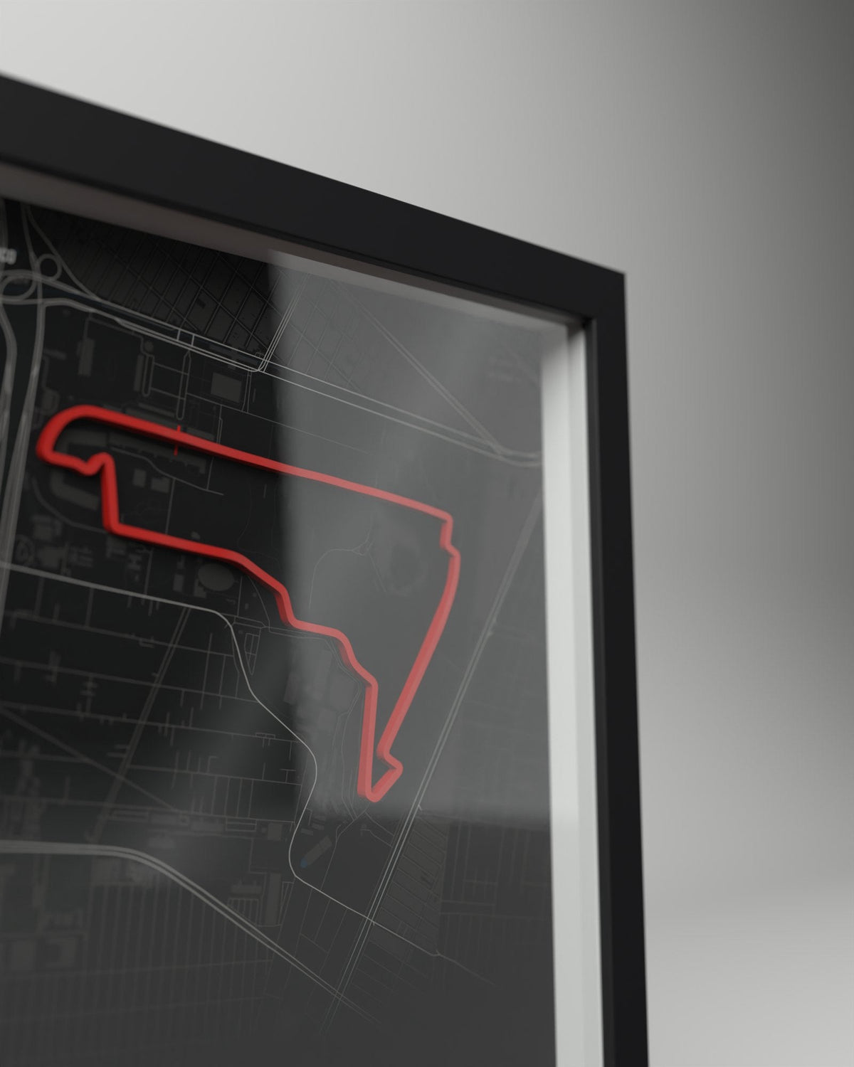 Mexico City 3D circuit frame, black frame, close-up of the raised track