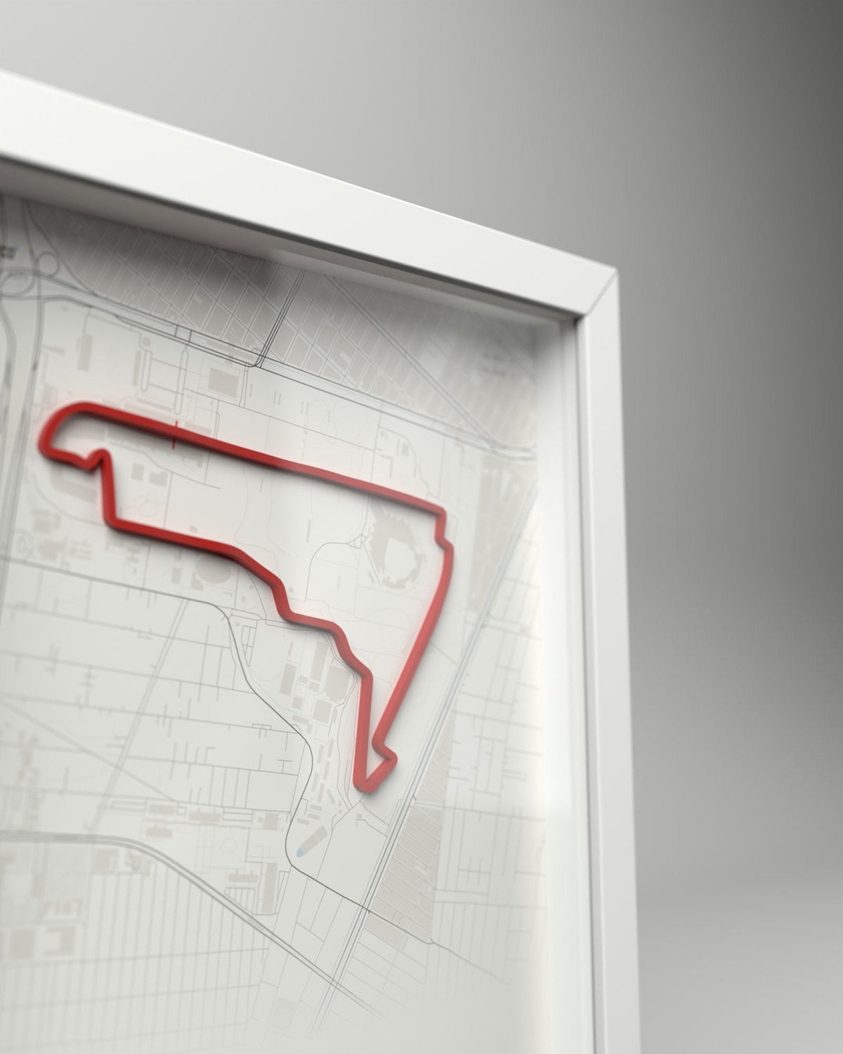 Mexico City 3D circuit frame, white frame, close-up of the raised track