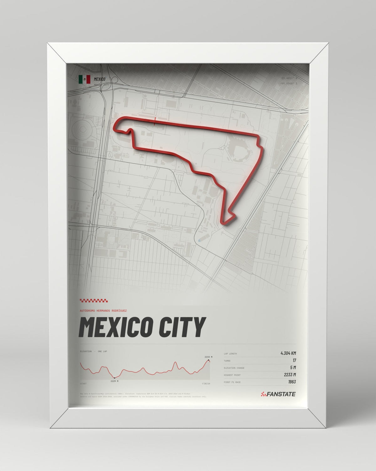 Mexico City 3D circuit frame, white frame, front view