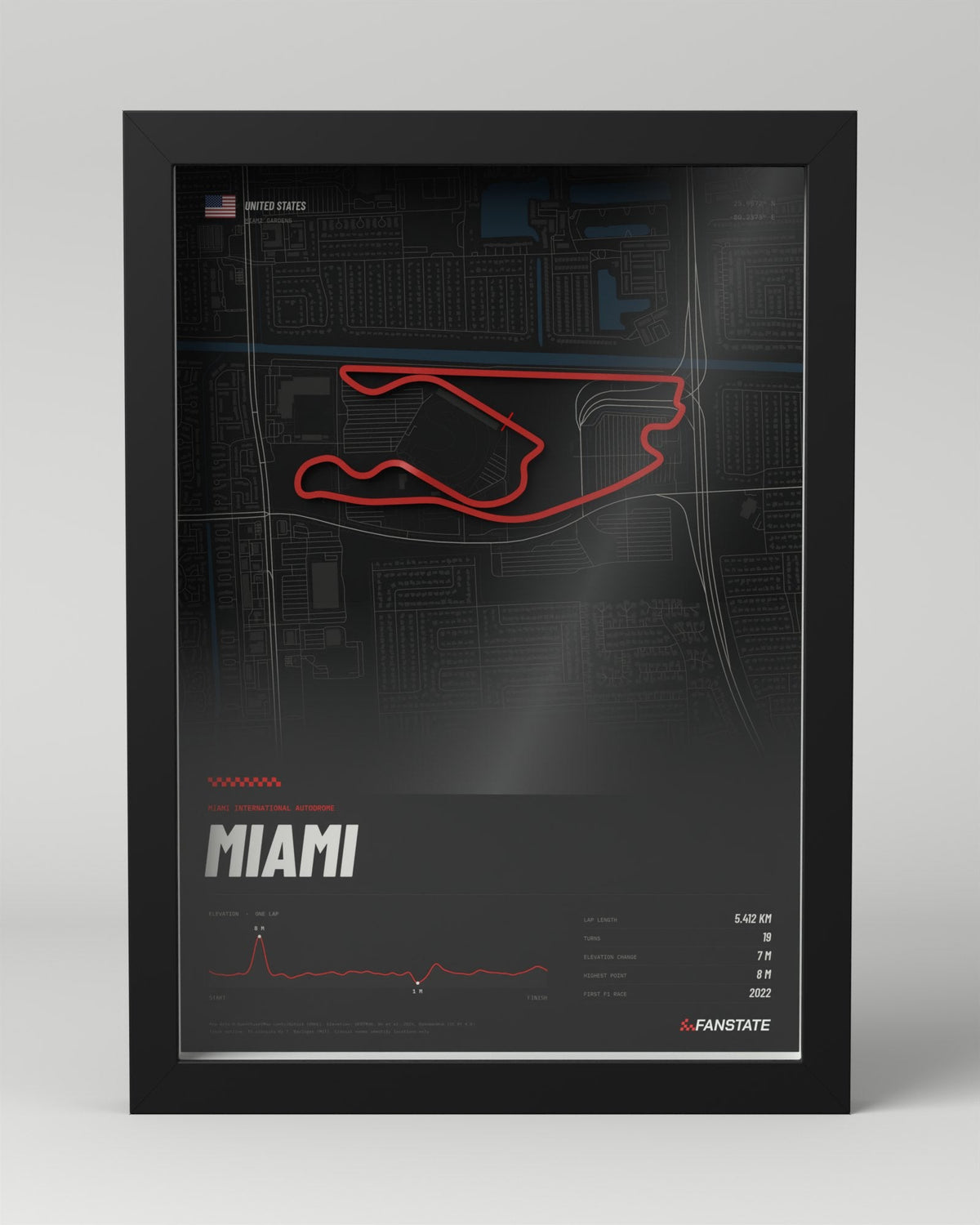 Miami 3D circuit frame, black frame, front view
