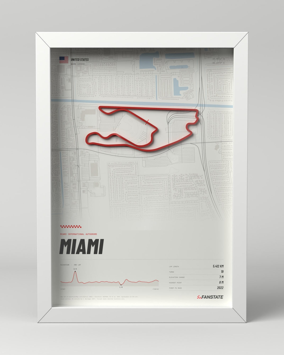 Miami 3D circuit frame, white frame, front view