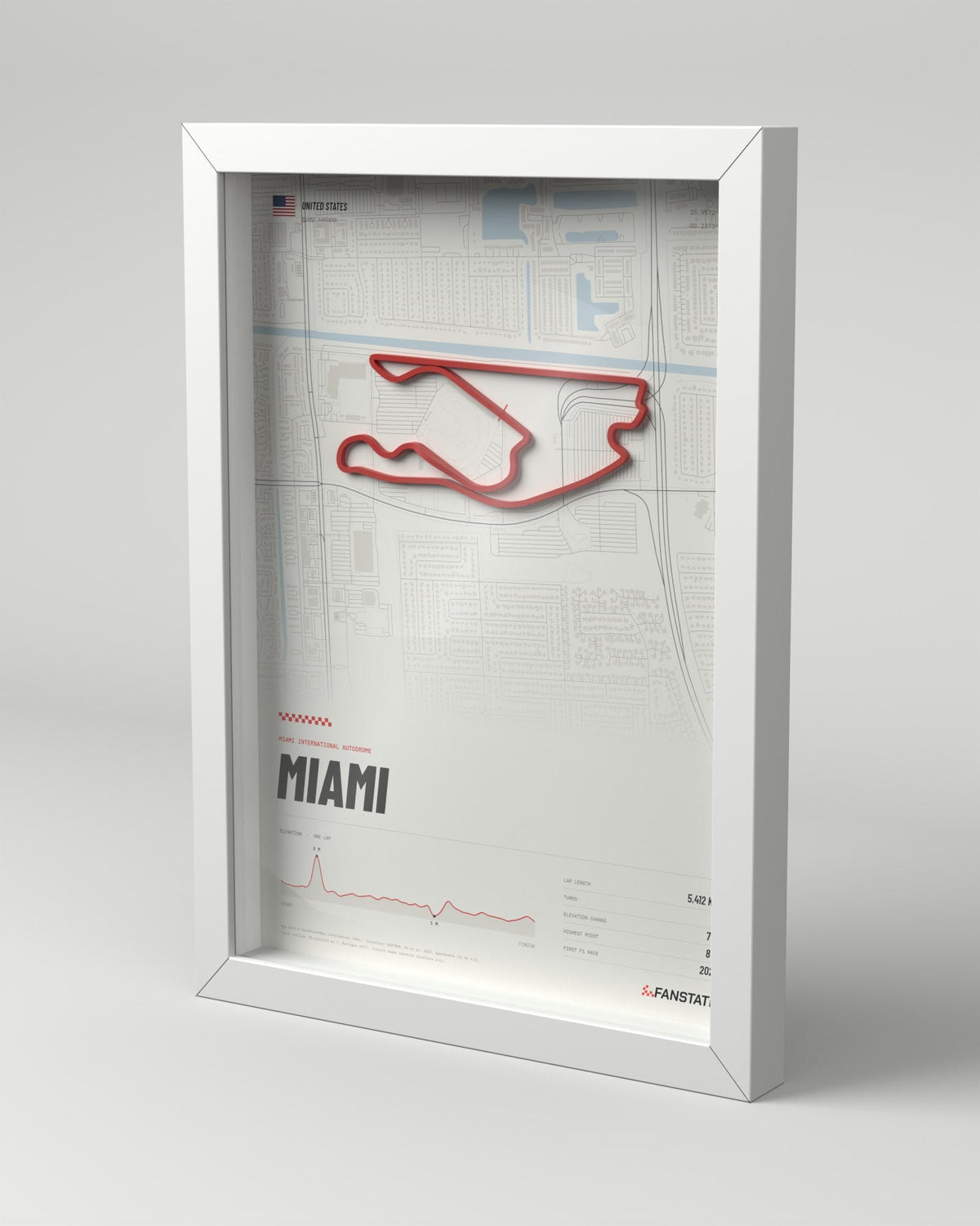 Miami 3D circuit frame, white frame, three-quarter view