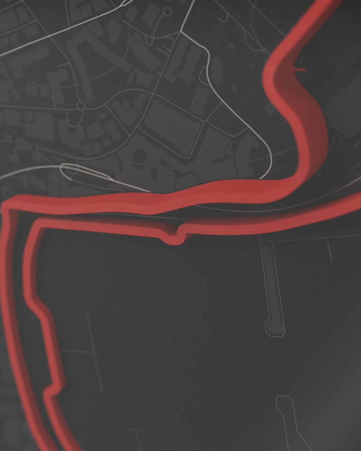 Monaco 3D circuit frame, black frame, detail of the raised track