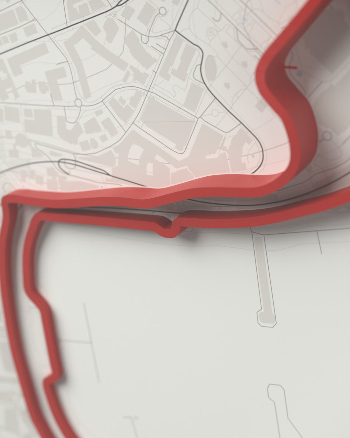 Monaco 3D circuit frame, white frame, detail of the raised track