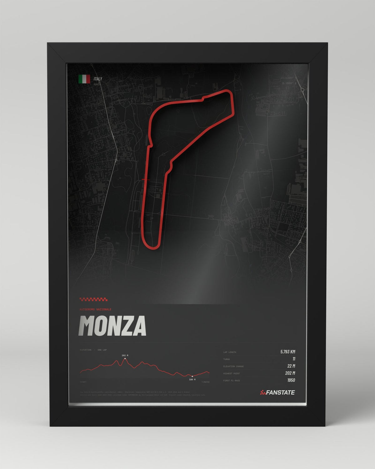 Monza 3D circuit frame, black frame, front view