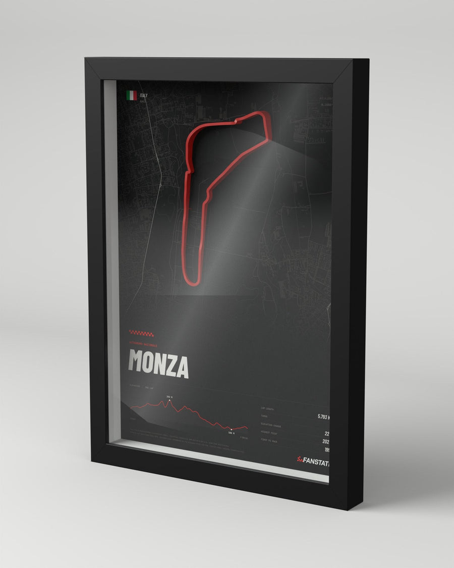 Monza 3D circuit frame, black frame, three-quarter view