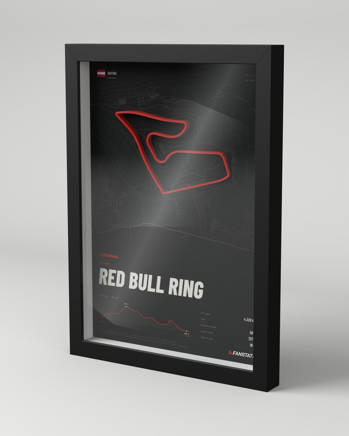 Red Bull Ring 3D circuit frame, black frame, three-quarter view