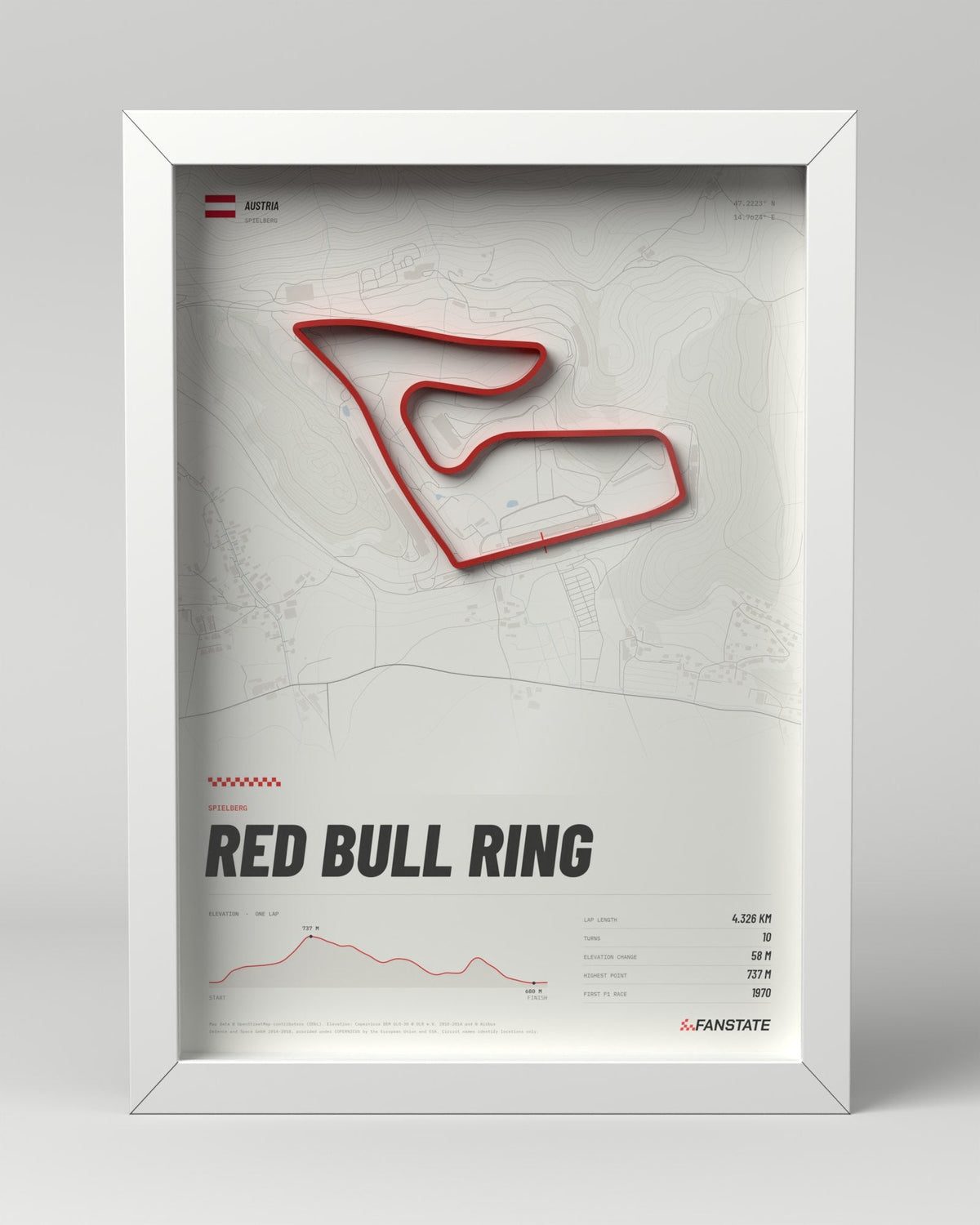 Red Bull Ring 3D circuit frame, white frame, front view