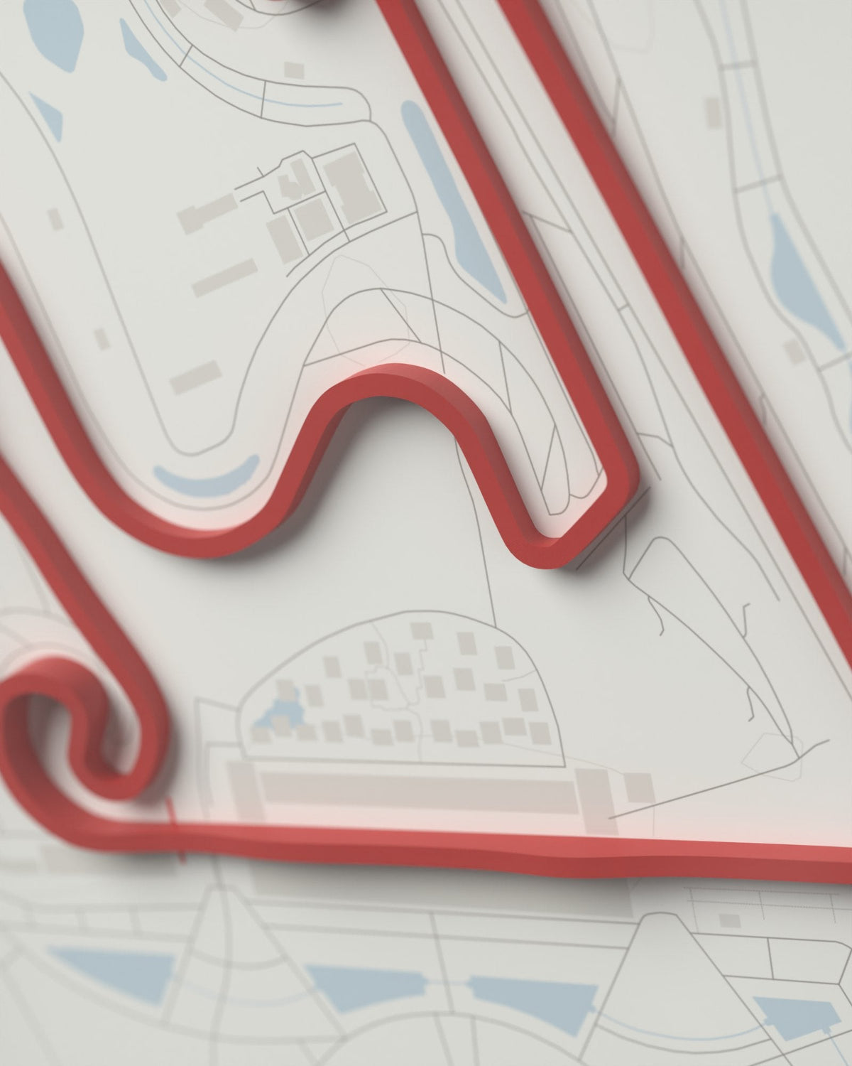 Shanghai 3D circuit frame, white frame, detail of the raised track