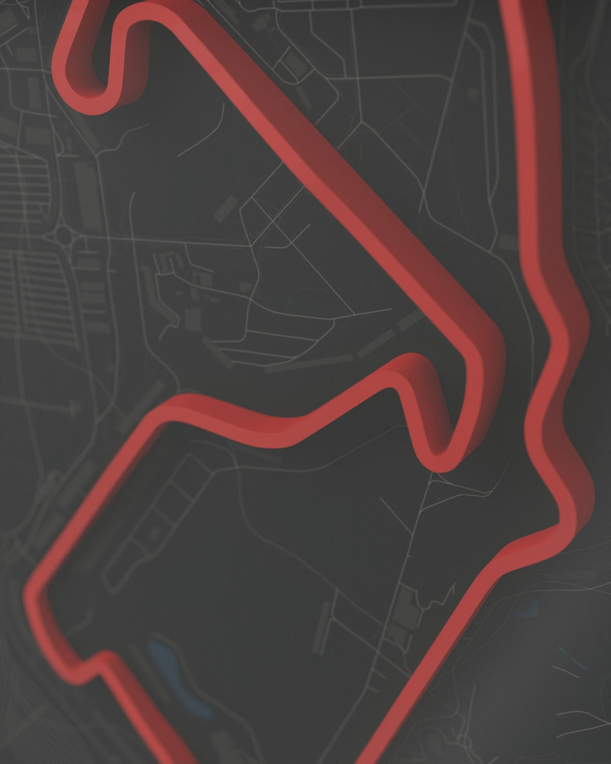 Silverstone 3D circuit frame, black frame, detail of the raised track