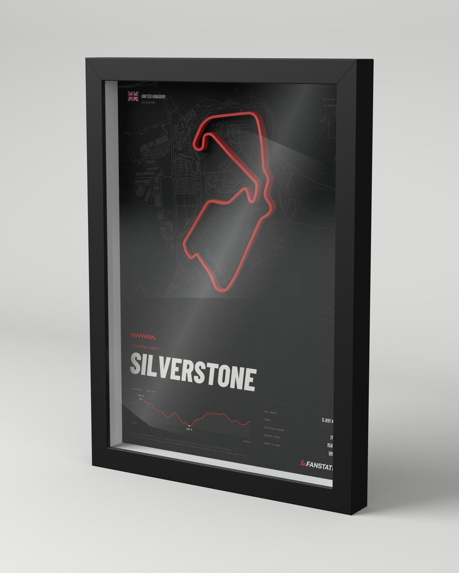 Silverstone 3D circuit frame, black frame, three-quarter view