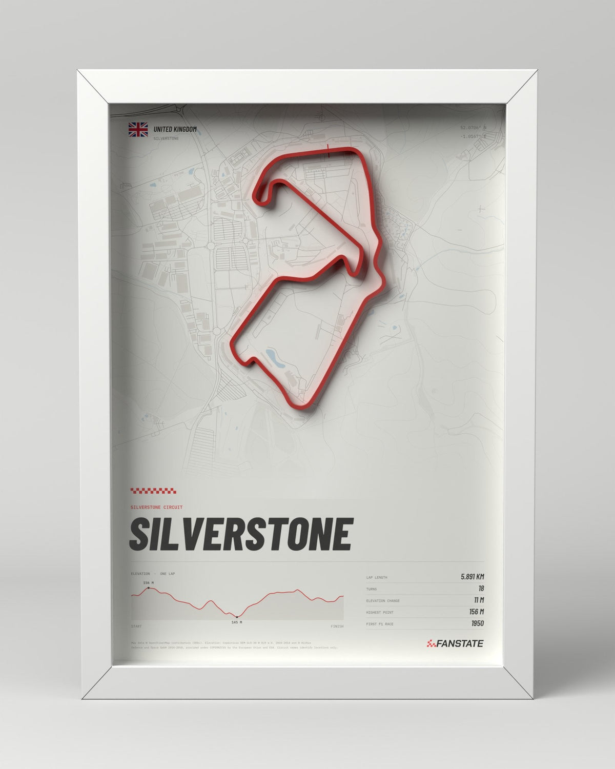 Silverstone 3D circuit frame, white frame, front view