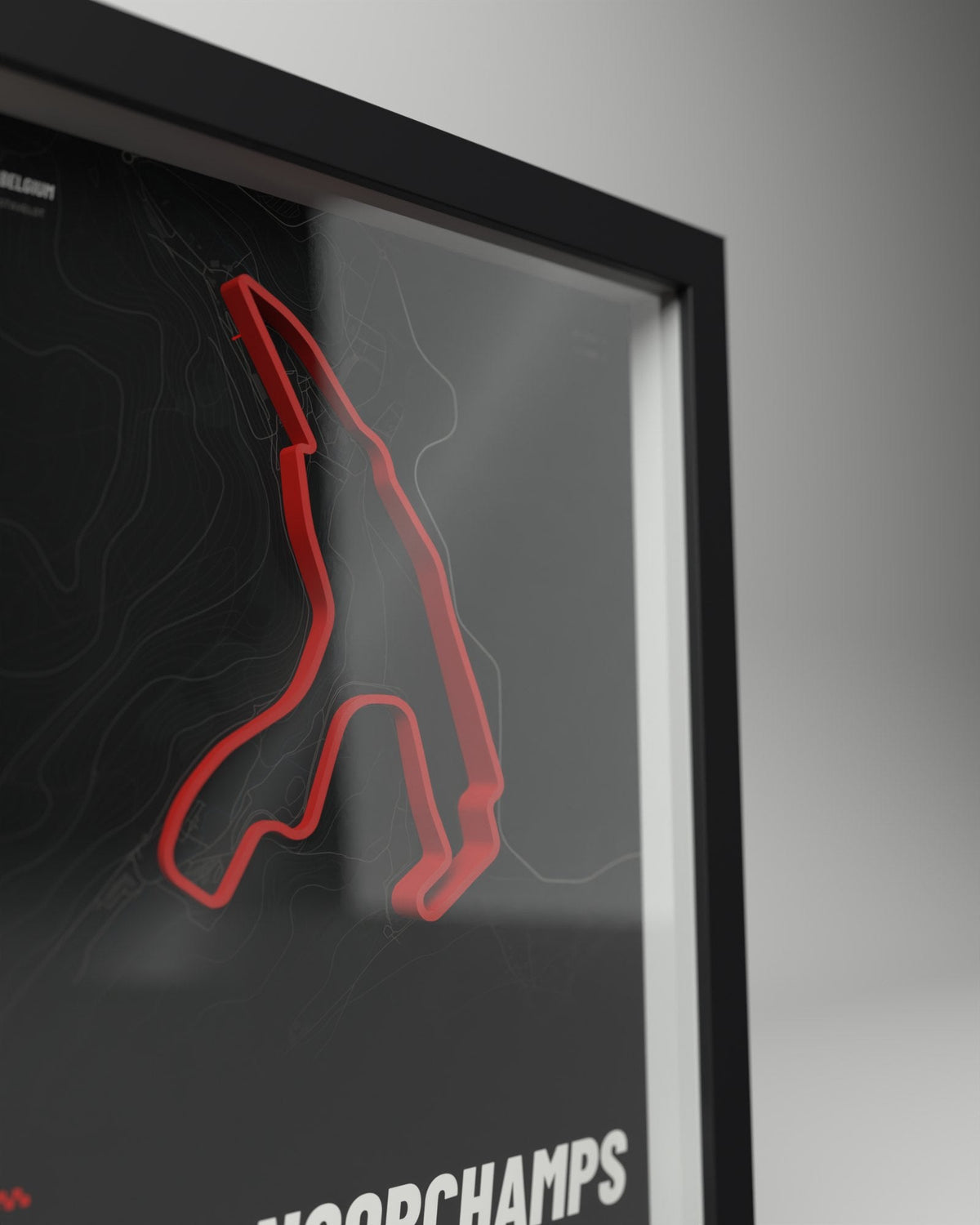 Spa-Francorchamps 3D circuit frame, black frame, close-up of the raised track