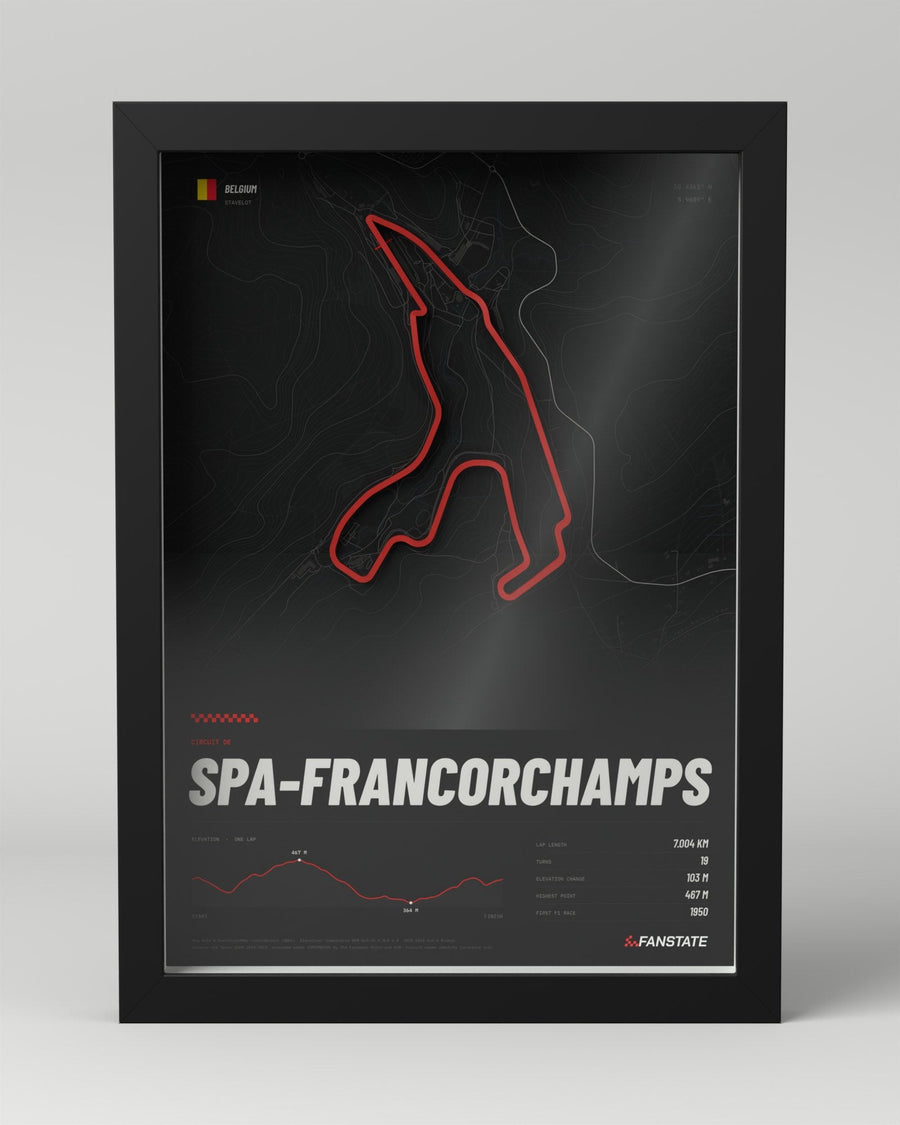 Spa-Francorchamps 3D circuit frame, black frame, front view