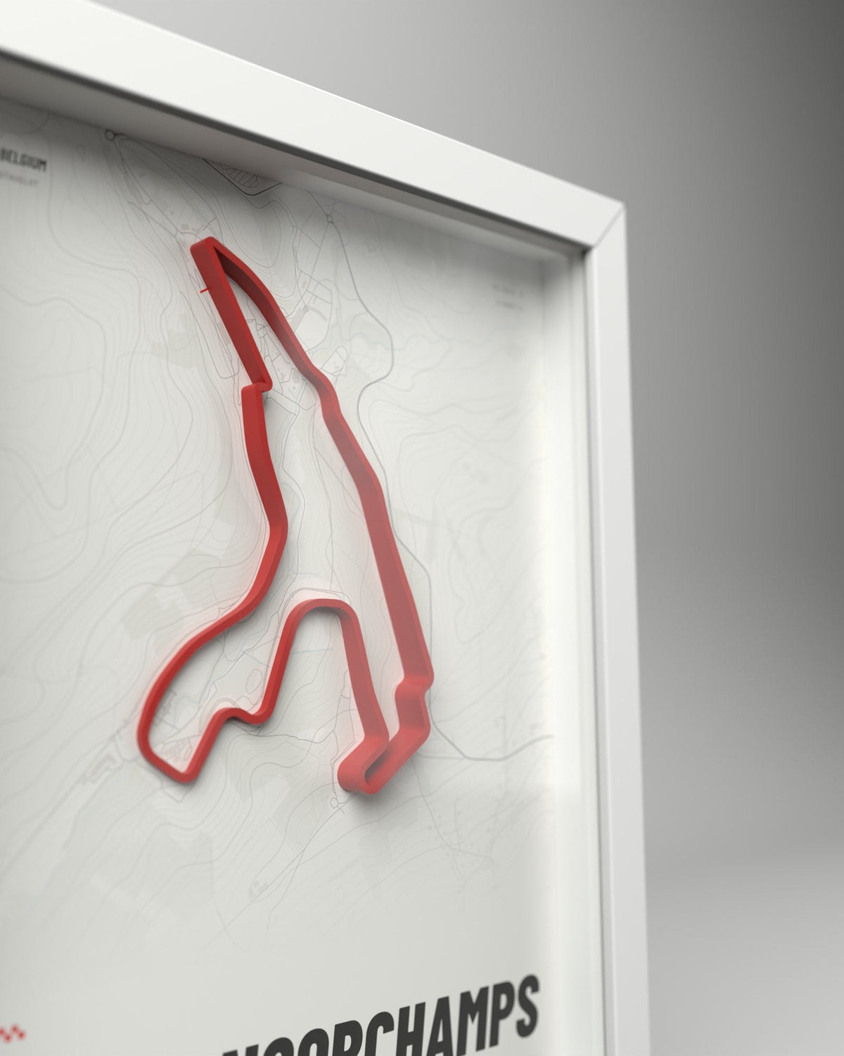Spa-Francorchamps 3D circuit frame, white frame, close-up of the raised track