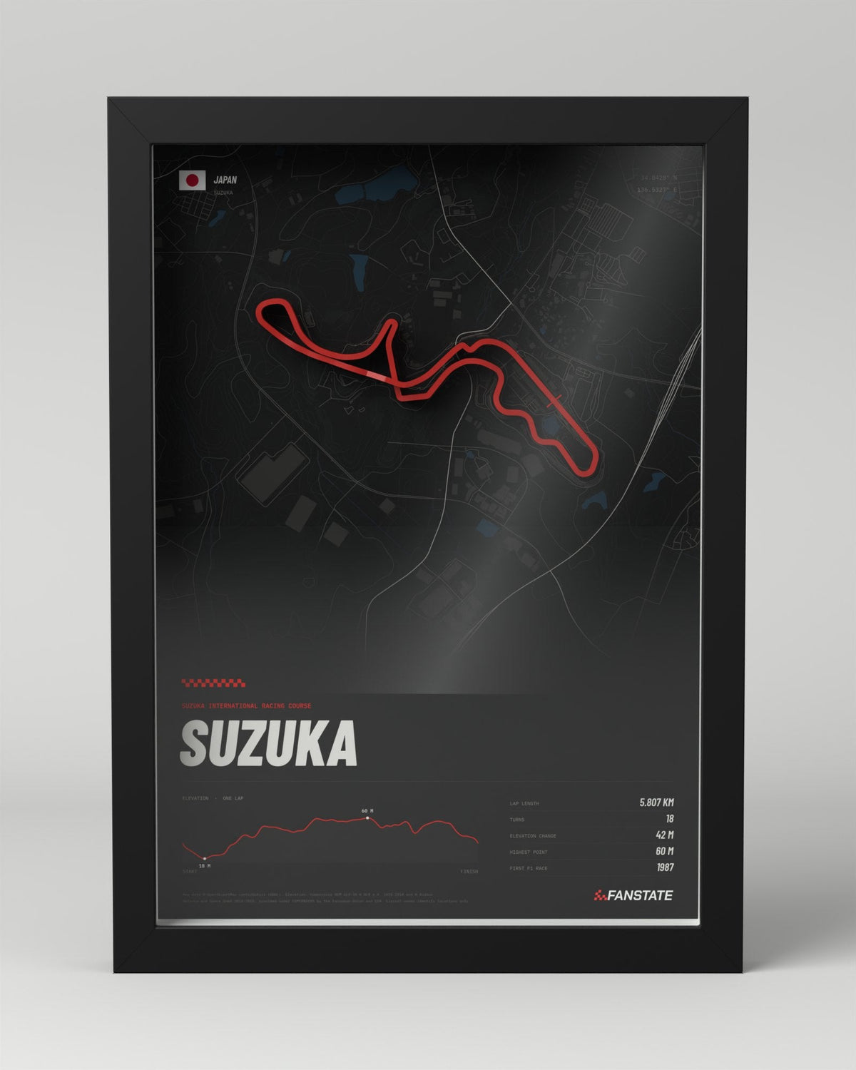 Suzuka 3D circuit frame, black frame, front view