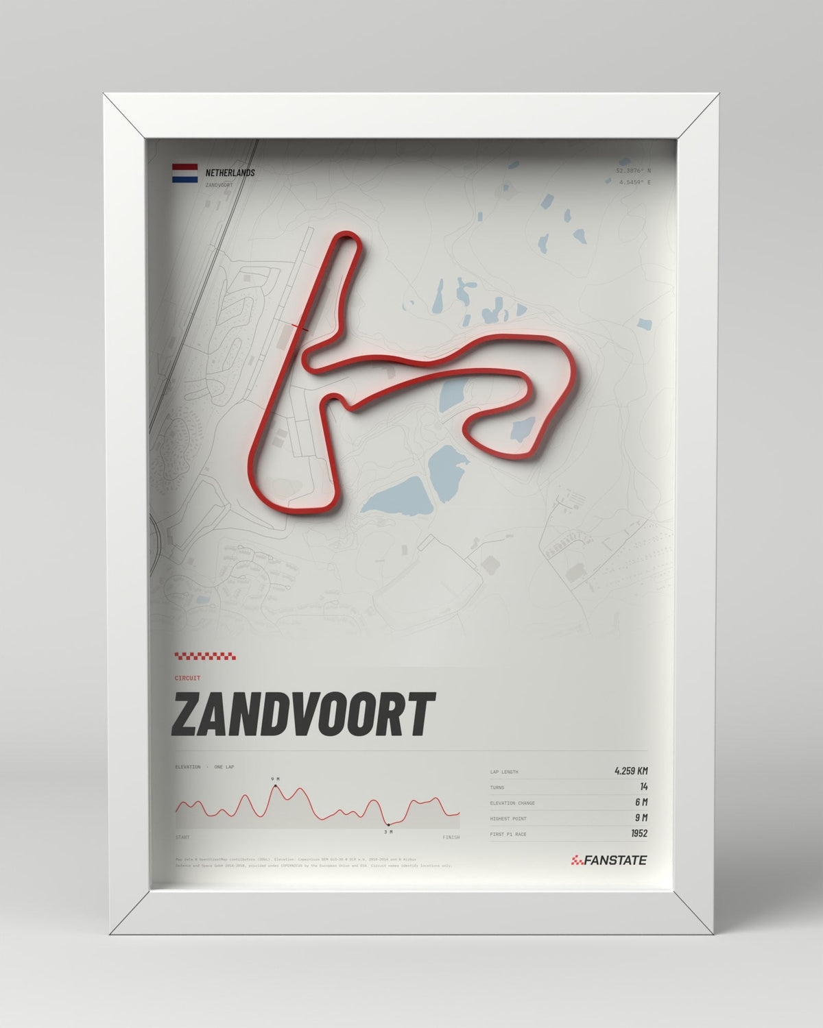 Zandvoort 3D circuit frame, white frame, front view