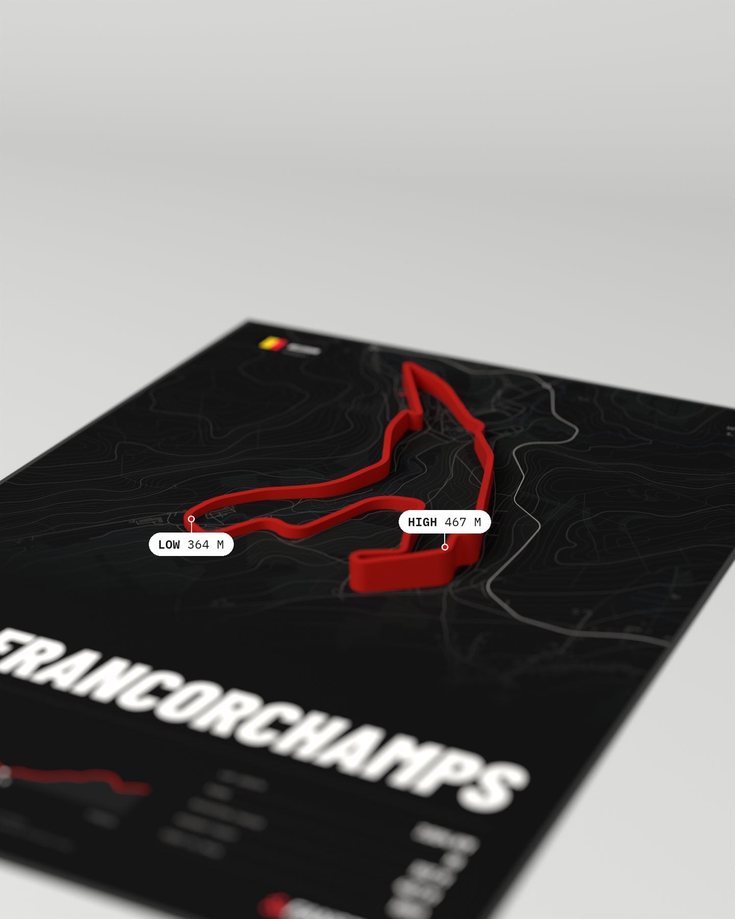 The raised track with its highest and lowest points marked